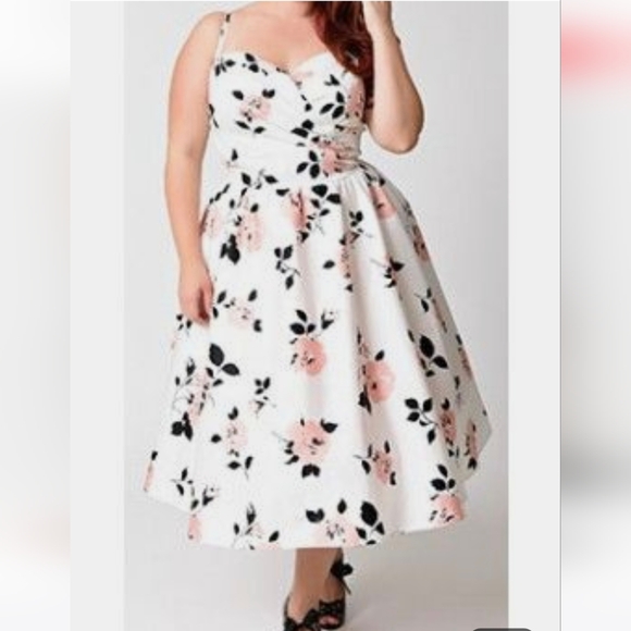 Stp Staring White pink and black floral swing dress - Picture 3 of 11